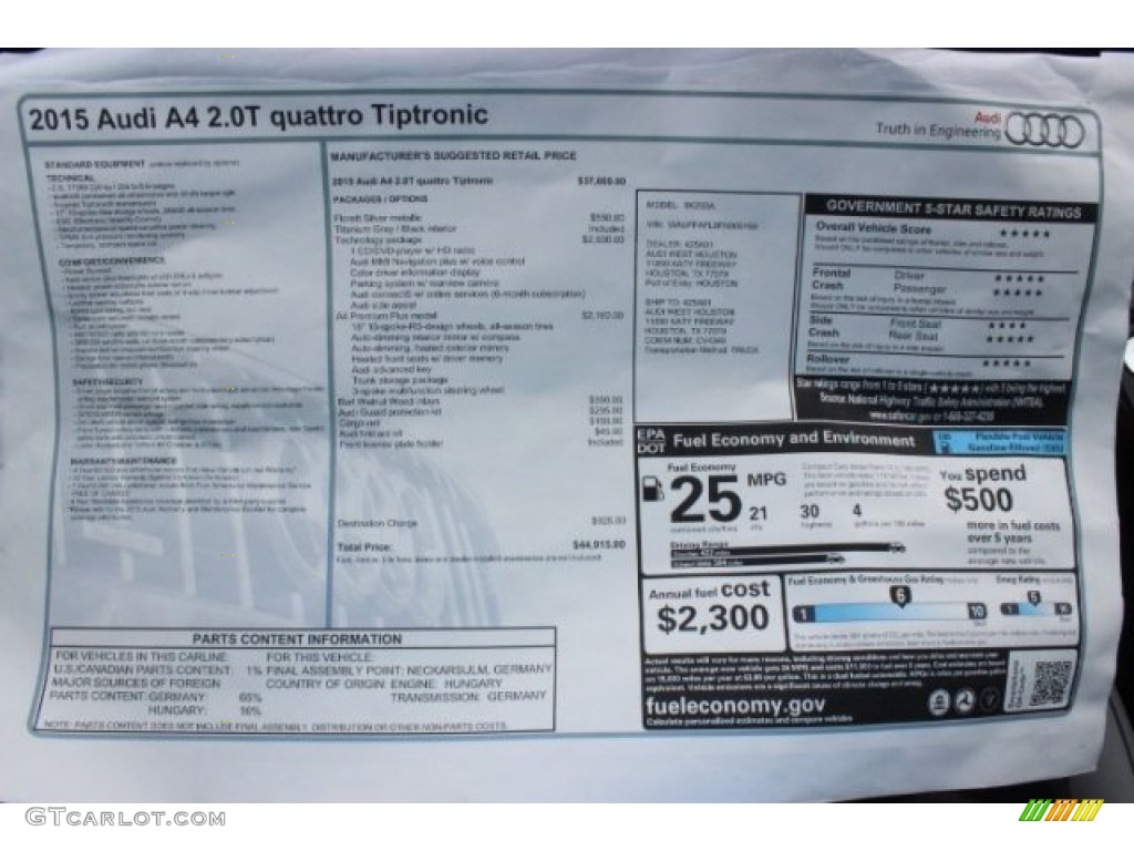 2015 A4 2.0T Premium Plus quattro - Florett Silver Metallic / Titanium Gray/Black photo #36