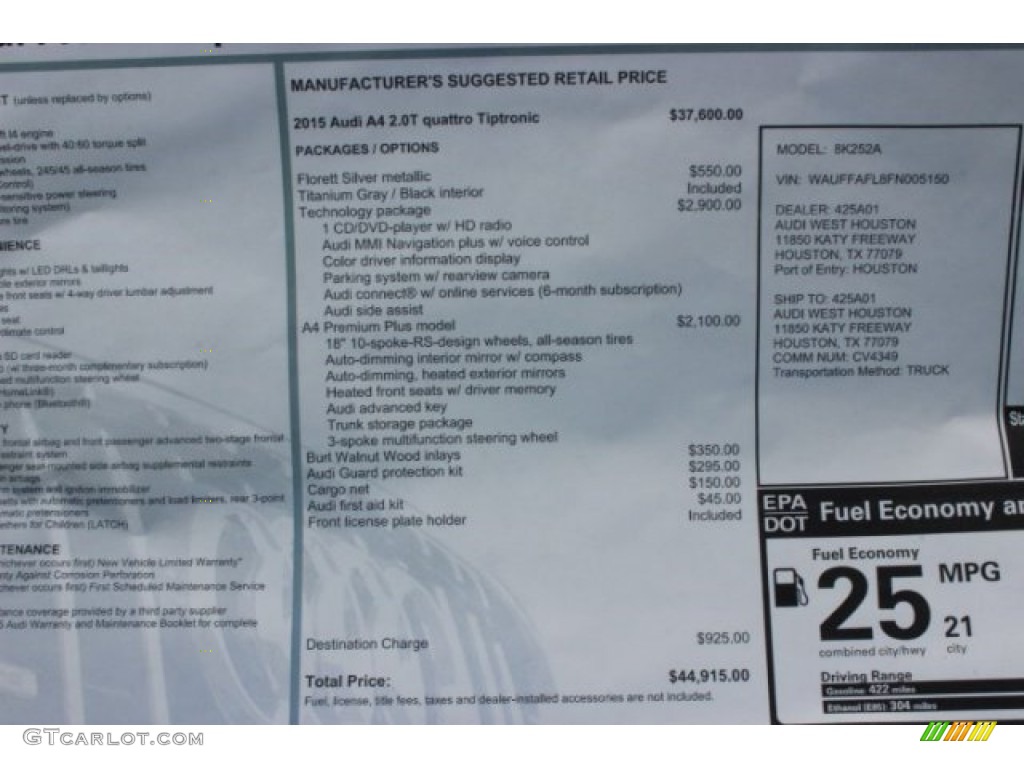 2015 A4 2.0T Premium Plus quattro - Florett Silver Metallic / Titanium Gray/Black photo #37