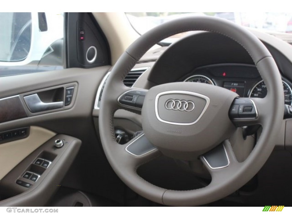 2014 Audi Q5 2.0 TFSI quattro Hybrid Pistachio Beige Steering Wheel Photo #95993862