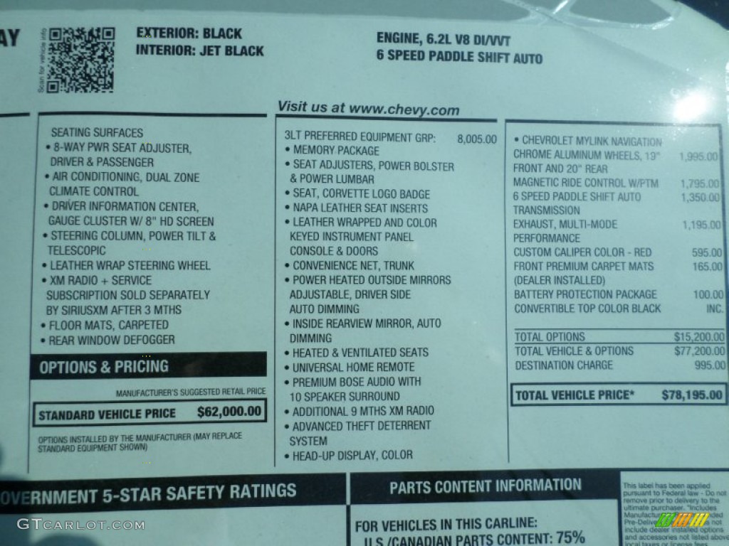 2014 Chevrolet Corvette Stingray Convertible Z51 Window Sticker Photo #95995467