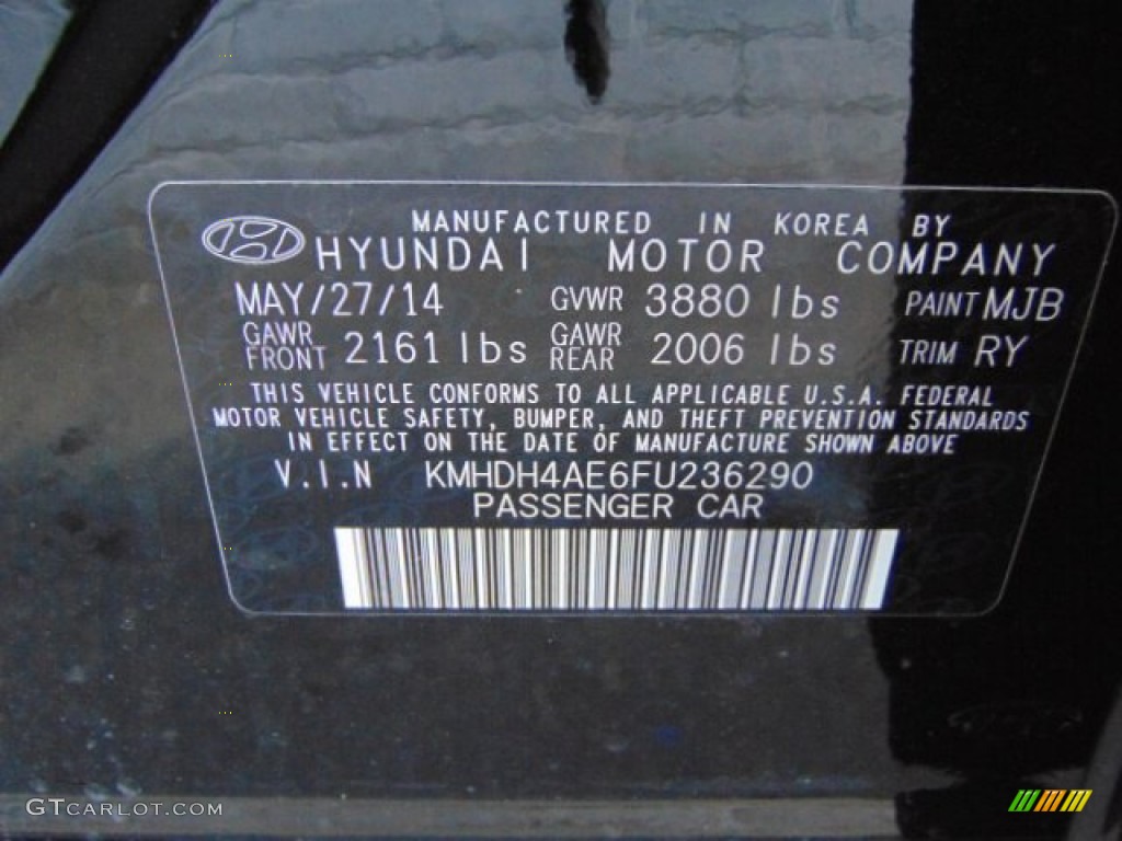 2015 Elantra Color Code MJB for Black Diamond Photo #96031903