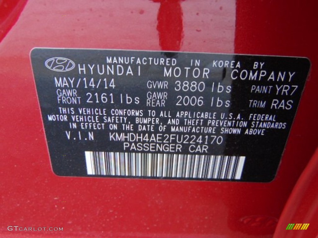 2015 Elantra Color Code YR7 for Geranium Red Photo #96033615