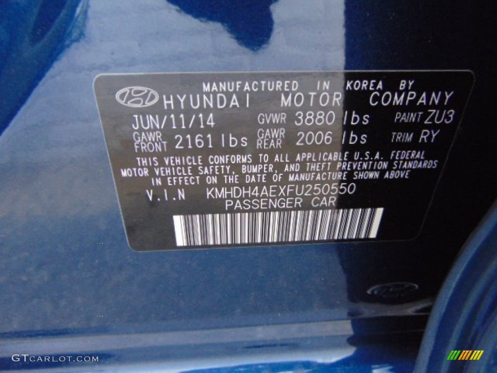2015 Elantra Color Code ZU3 for Windy Sea Blue Photo #96033912