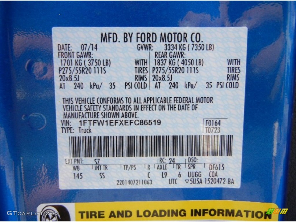 2014 Ford F150 STX SuperCrew 4x4 Color Code Photos