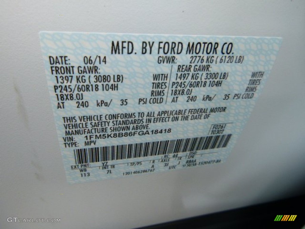 2015 Ford Explorer 4WD Color Code Photos