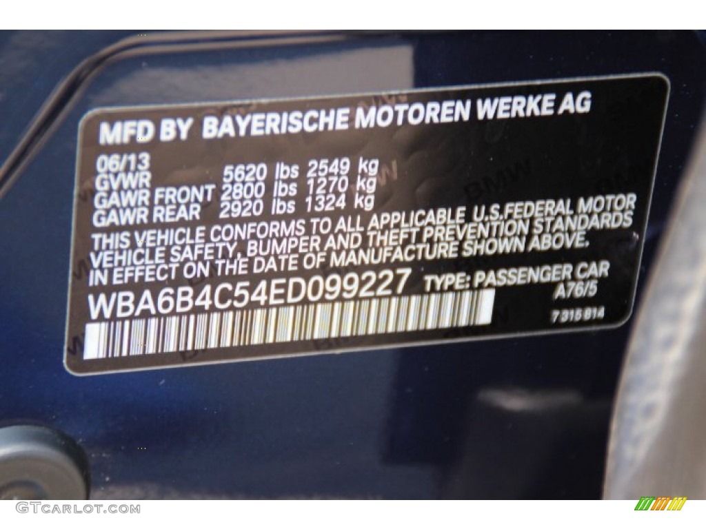2014 BMW 6 Series 650i xDrive Gran Coupe Color Code Photos