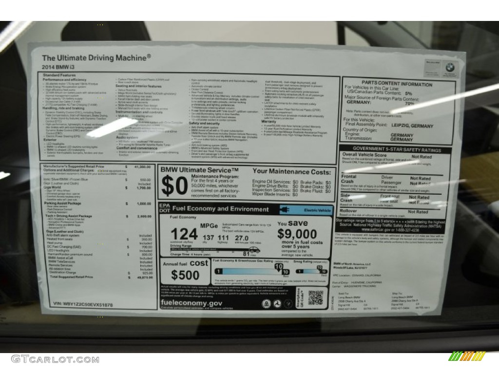 2014 BMW i3 Standard i3 Model Window Sticker Photo #96060342