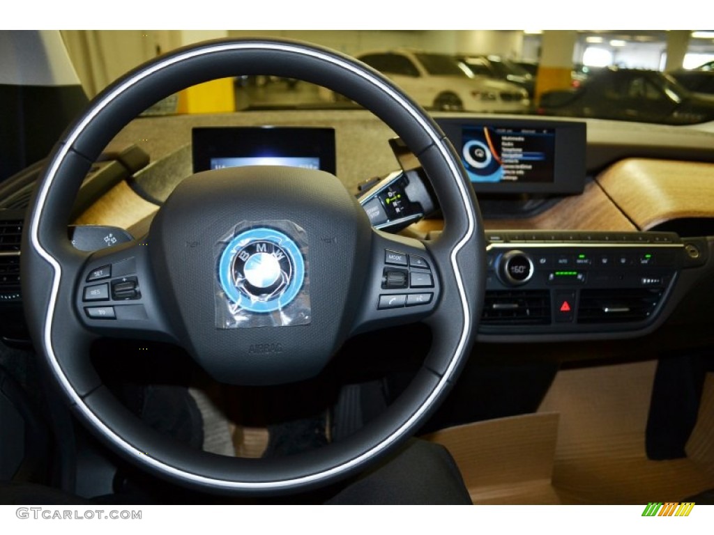 2014 BMW i3 Standard i3 Model Tera Dalbergia Brown Full Natural Leather Steering Wheel Photo #96060666