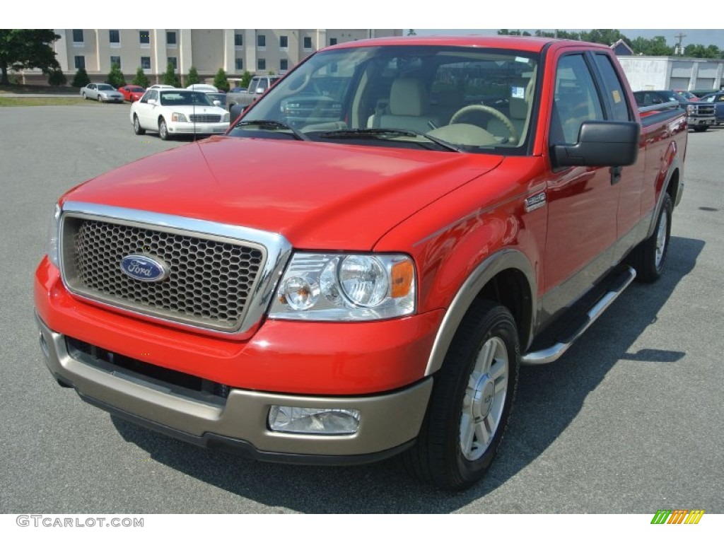 2004 F150 Lariat SuperCab - Bright Red / Tan photo #2