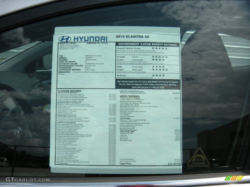 2015 Hyundai Elantra SE Sedan Window Sticker Photos