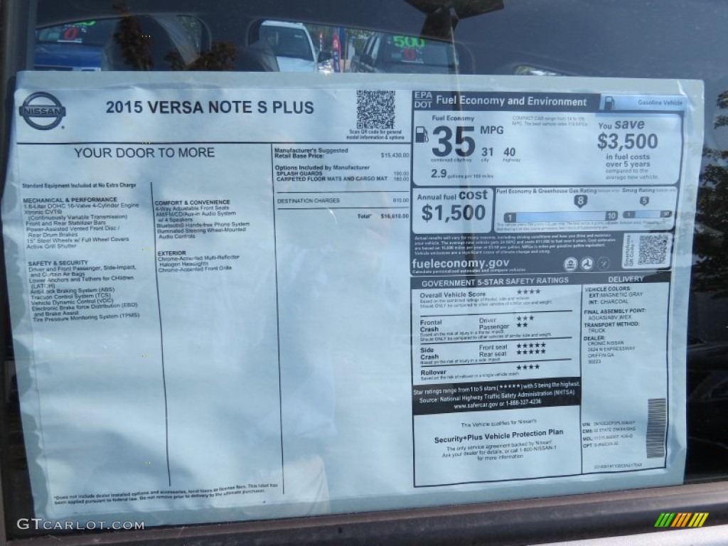 2015 Nissan Versa Note S Plus Window Sticker Photo #96081600