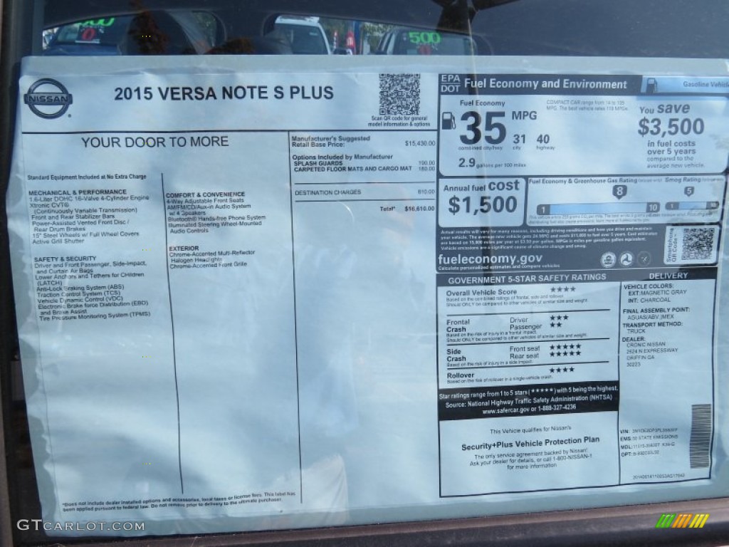 2015 Nissan Versa Note S Plus Window Sticker Photo #96081648