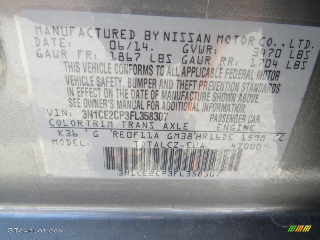 2015 Versa Note Color Code K36 for Magnetic Gray Photo #96081694