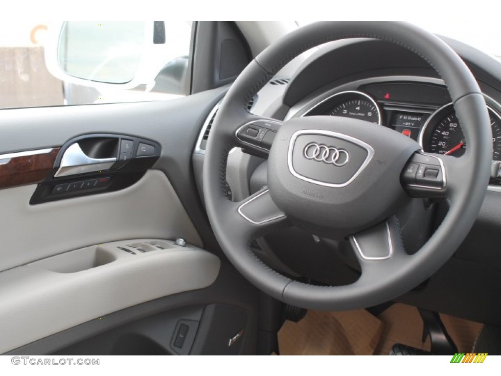 2015 Audi Q7 3.0 Premium Plus quattro Limestone Gray Steering Wheel Photo #96082689