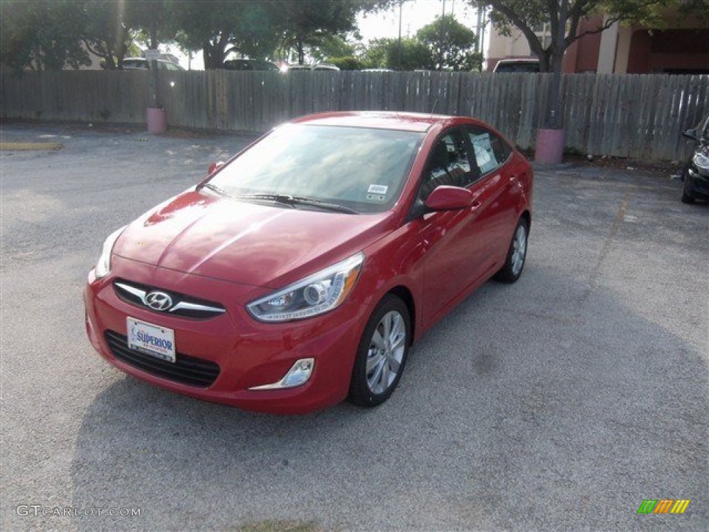 2014 Accent GLS 4 Door - Boston Red / Gray photo #1