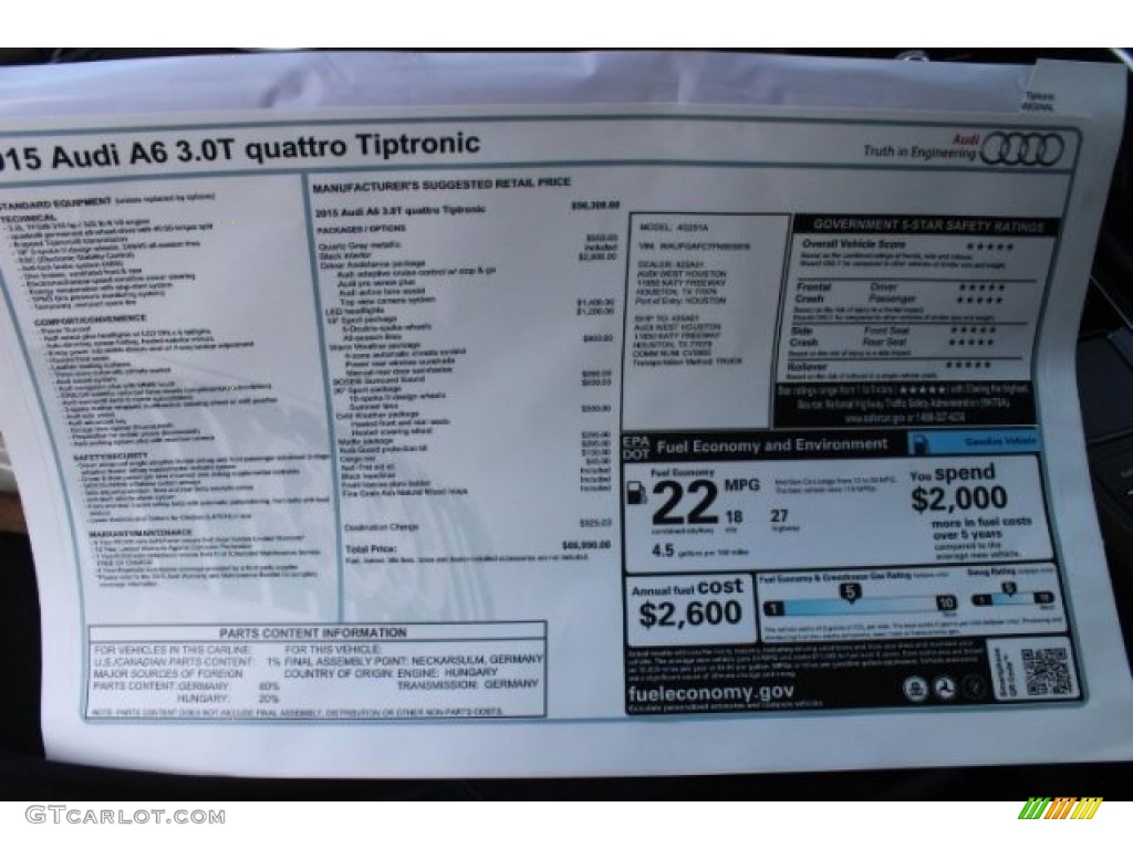 2015 Audi A6 3.0T Premium Plus quattro Sedan Window Sticker Photo #96121171