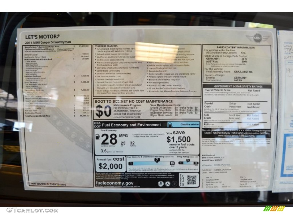 2014 Mini Cooper S Countryman Window Sticker Photos