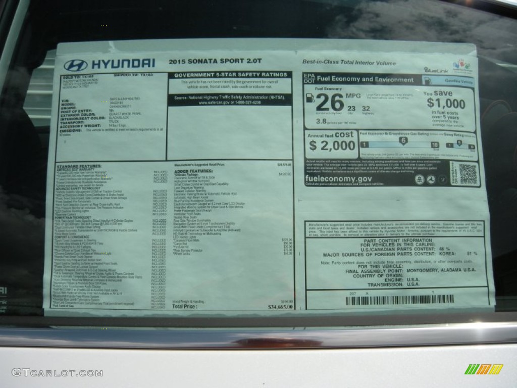 2015 Hyundai Sonata Sport 2.0T Window Sticker Photos