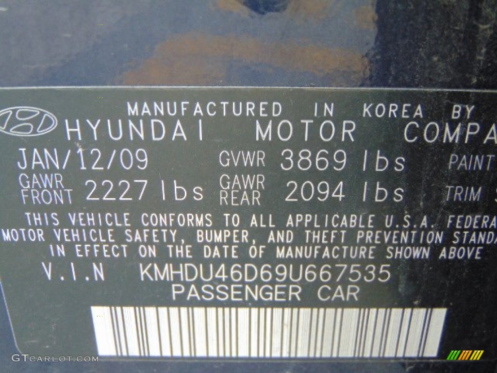 2009 Elantra GLS Sedan - Regatta Blue / Gray photo #19