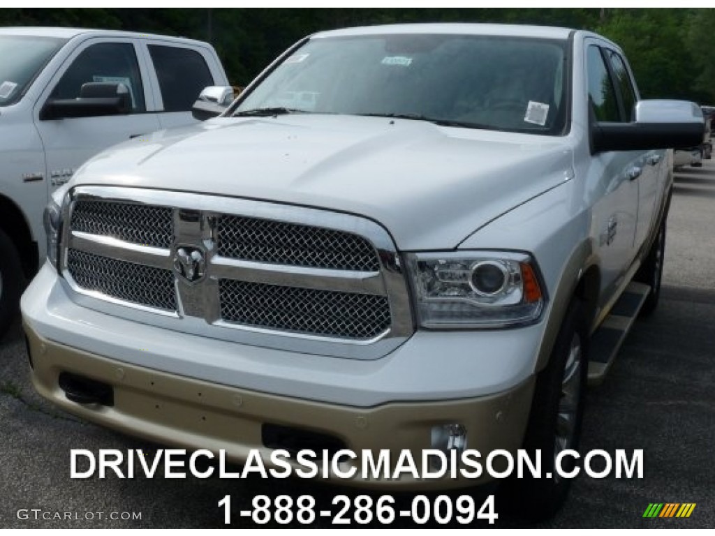 2014 1500 Laramie Longhorn Crew Cab 4x4 - Bright White / Canyon Brown/Light Frost Beige photo #1