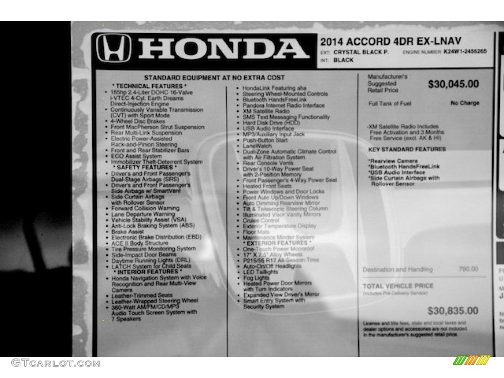 2014 Accord EX-L Sedan - Crystal Black Pearl / Black photo #20