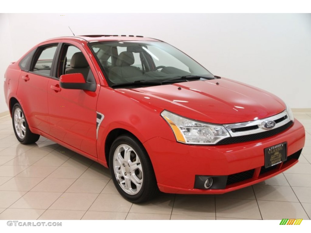 2008 Focus SES Sedan - Vermillion Red / Medium Stone photo #1