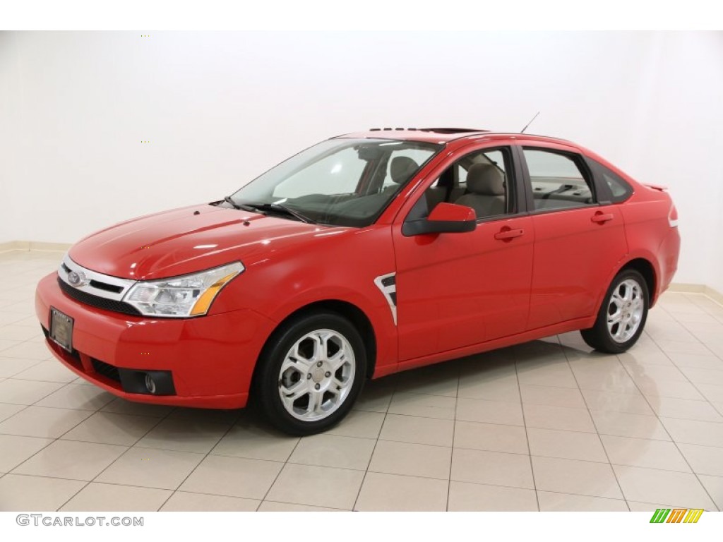 2008 Focus SES Sedan - Vermillion Red / Medium Stone photo #3