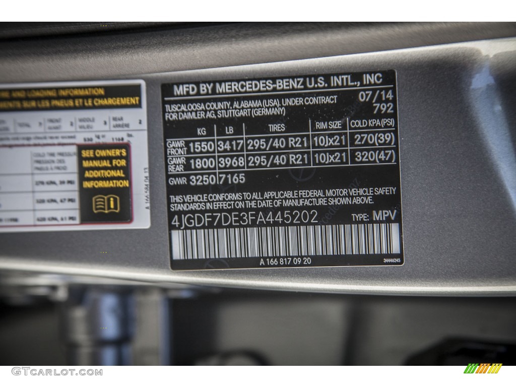 2015 Mercedes-Benz GL 550 4Matic Color Code Photos