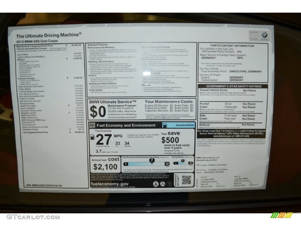 2015 BMW 4 Series 428i Gran Coupe Window Sticker Photos