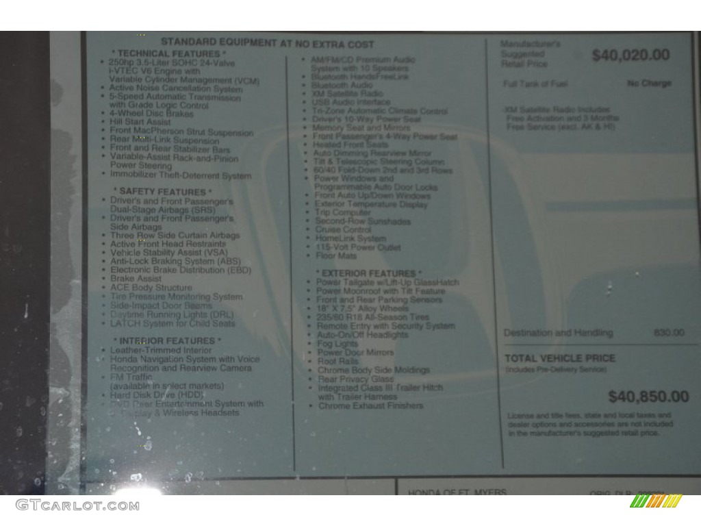 2015 Pilot Touring - Alabaster Silver Metallic / Gray photo #6