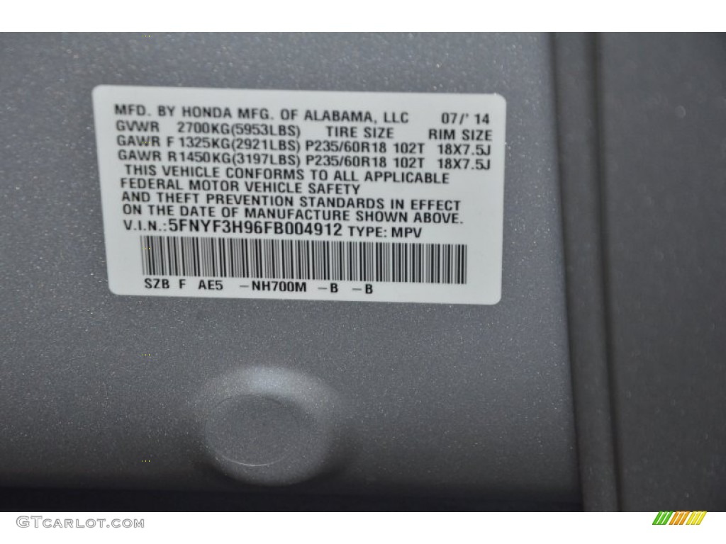 2015 Pilot Touring - Alabaster Silver Metallic / Gray photo #34