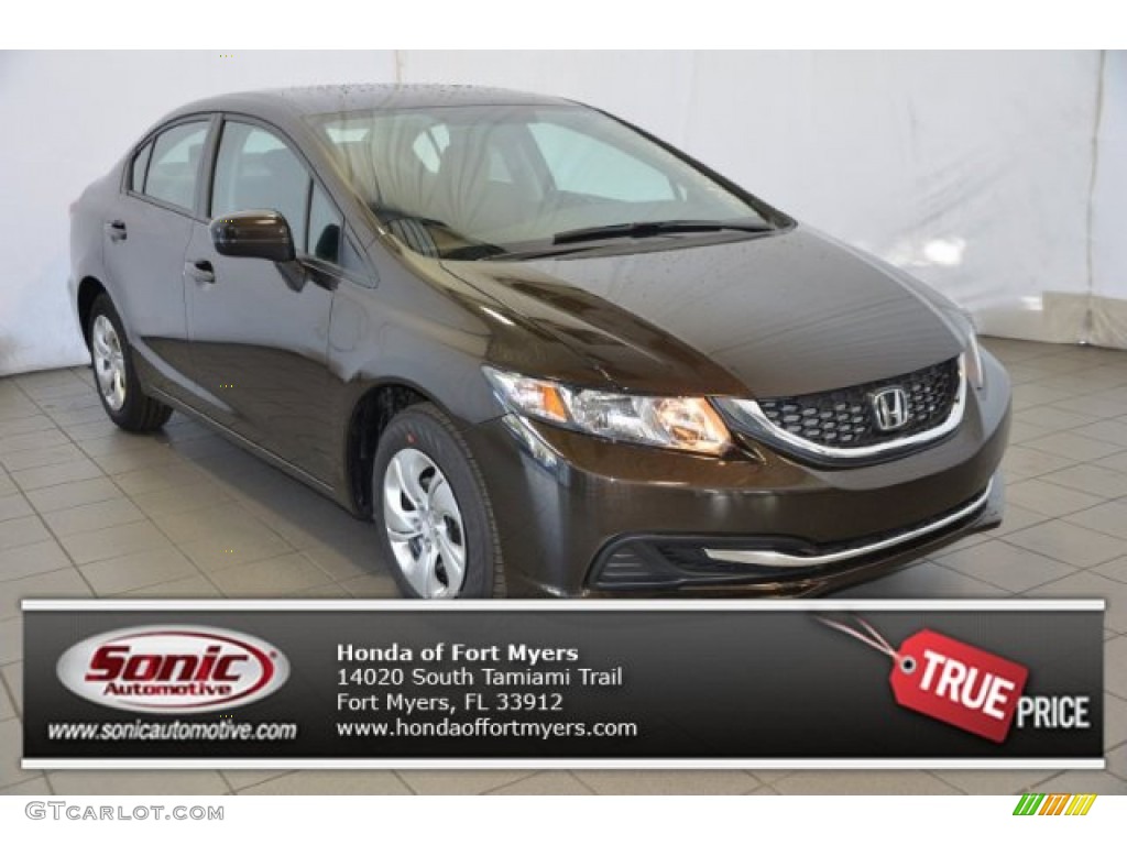 2014 Civic LX Sedan - Kona Coffee Metallic / Black photo #1