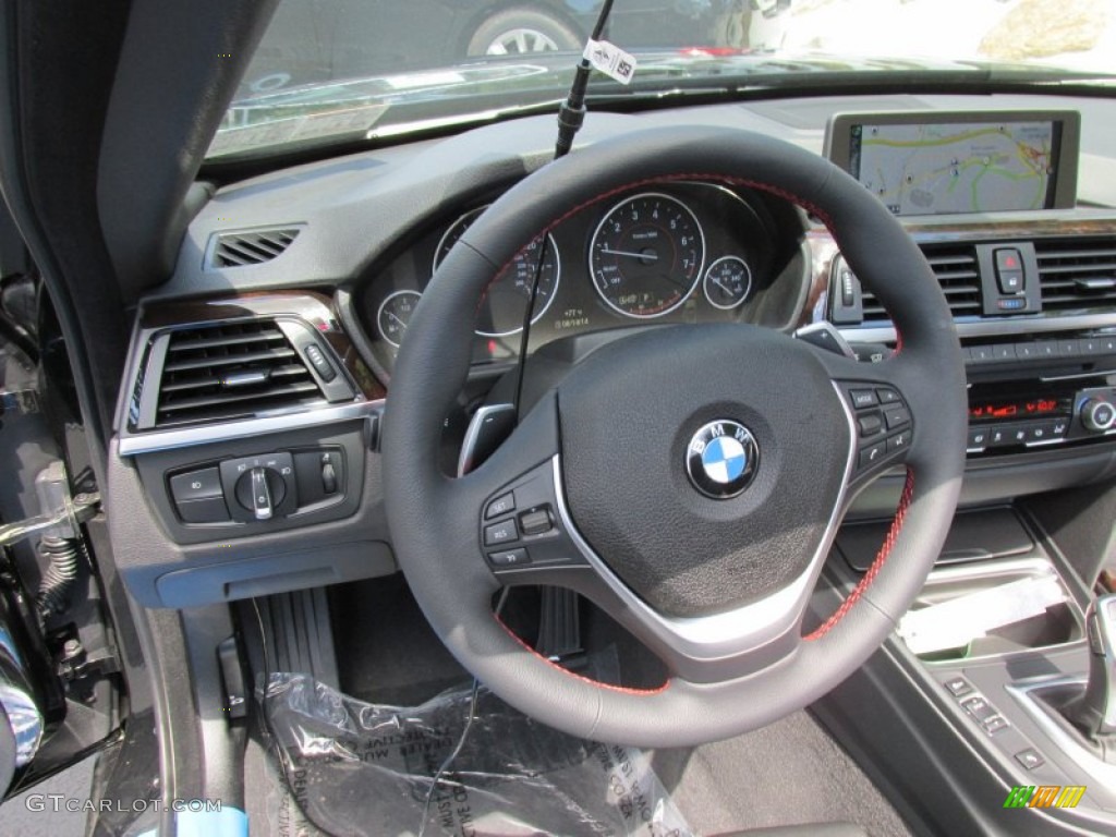 2015 BMW 4 Series 428i xDrive Convertible Black Steering Wheel Photo #96339377