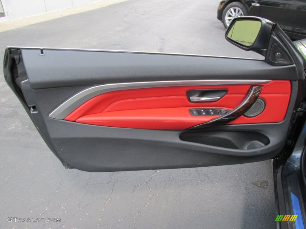 2015 BMW 4 Series 428i xDrive Convertible Coral Red/Black Highlight Door Panel Photo #96341447