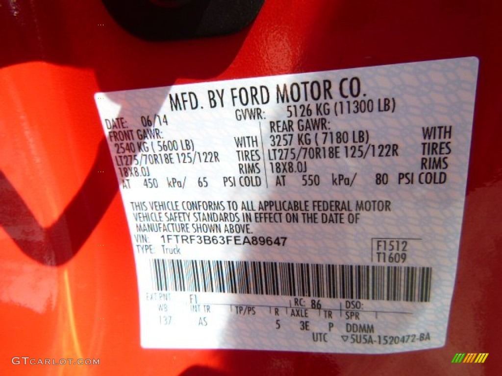 2015 F350 Super Duty Color Code F1 for Vermillion Red Photo #96345298