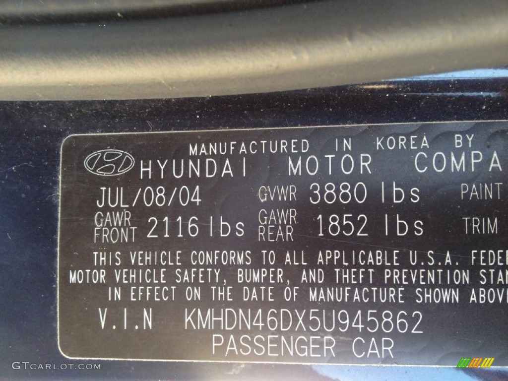 2005 Elantra GLS Sedan - Moonlit Blue / Gray photo #15