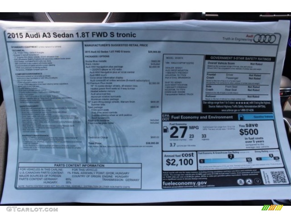 2015 Audi A3 1.8 Premium Plus Window Sticker Photo #96360263