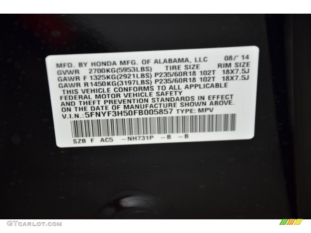 2015 Pilot EX-L - Crystal Black Pearl / Gray photo #31