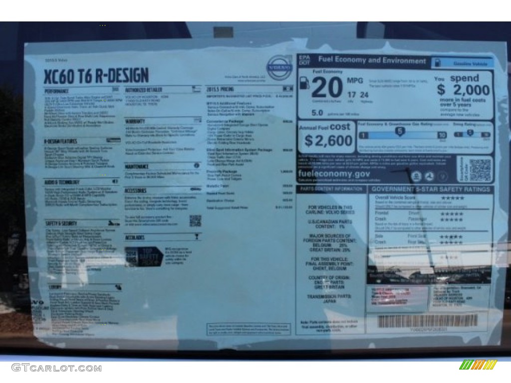2015 Volvo XC60 T6 AWD R-Design Window Sticker Photo #96364200