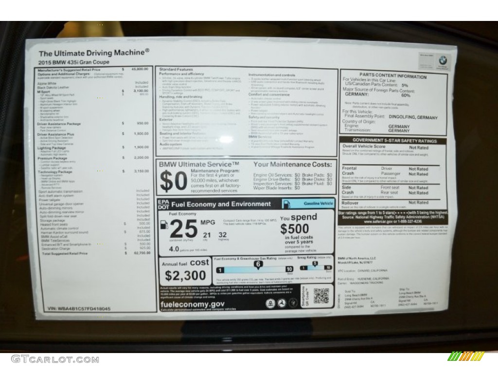 2015 BMW 4 Series 435i Gran Coupe Window Sticker Photos