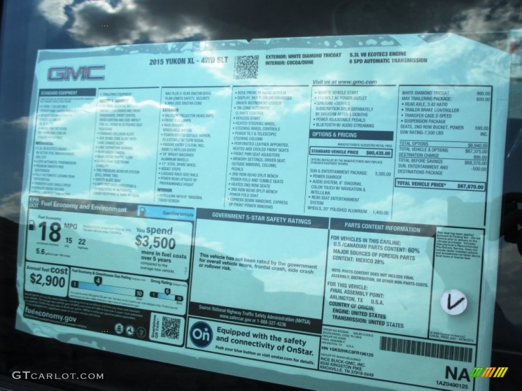 2015 GMC Yukon XL SLT 4WD Window Sticker Photos