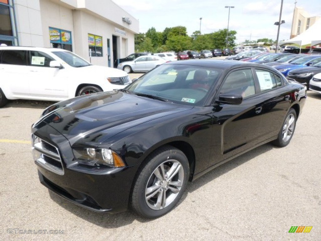 2014 Charger SXT AWD - Phantom Black Tri-Coat Pearl / Black/Red photo #2