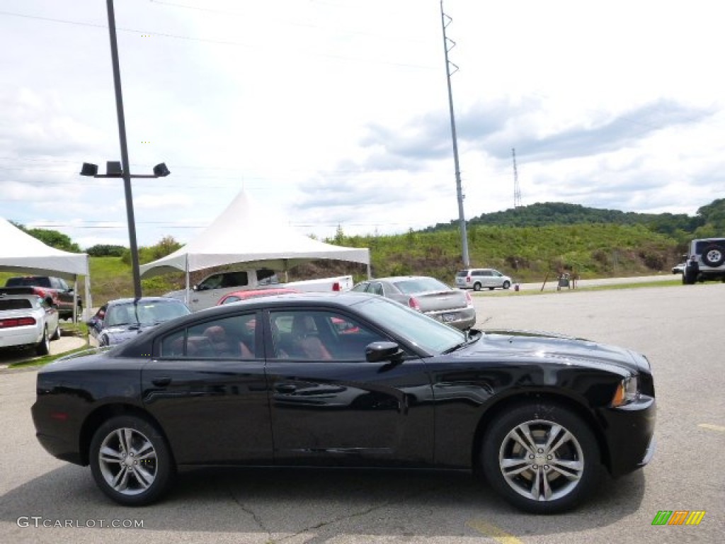 2014 Charger SXT AWD - Phantom Black Tri-Coat Pearl / Black/Red photo #5