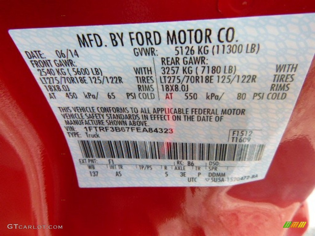 2015 F350 Super Duty Color Code F1 for Vermillion Red Photo #96382652