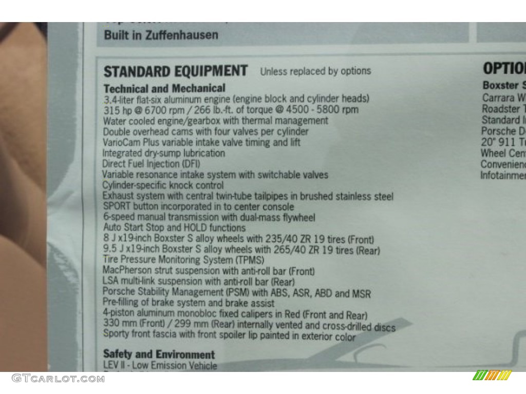2015 Porsche Boxster S Window Sticker Photo #96393104
