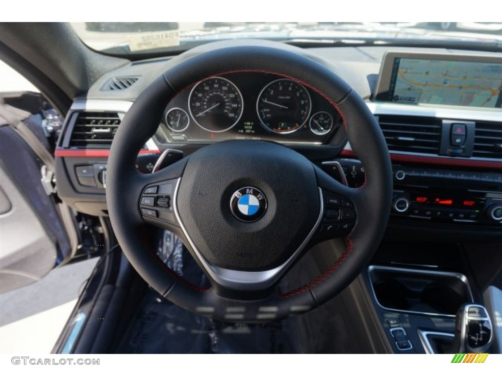2015 BMW 4 Series 428i Gran Coupe Black Steering Wheel Photo #96404138