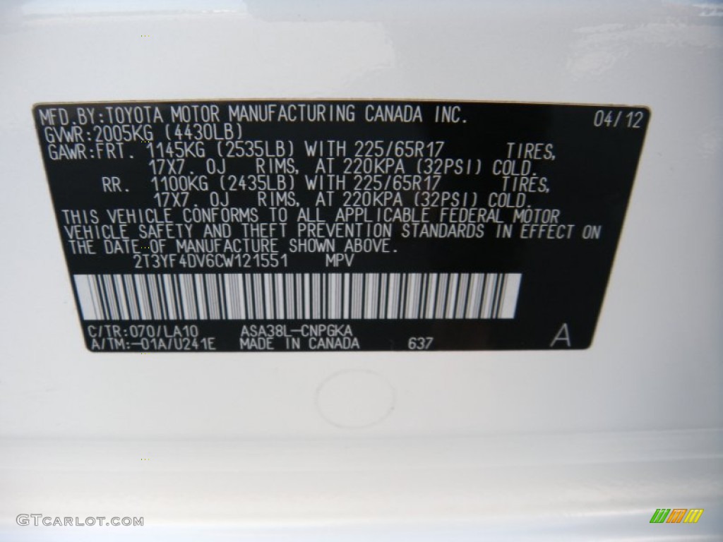 2012 RAV4 Limited - Blizzard White Pearl / Ash photo #47