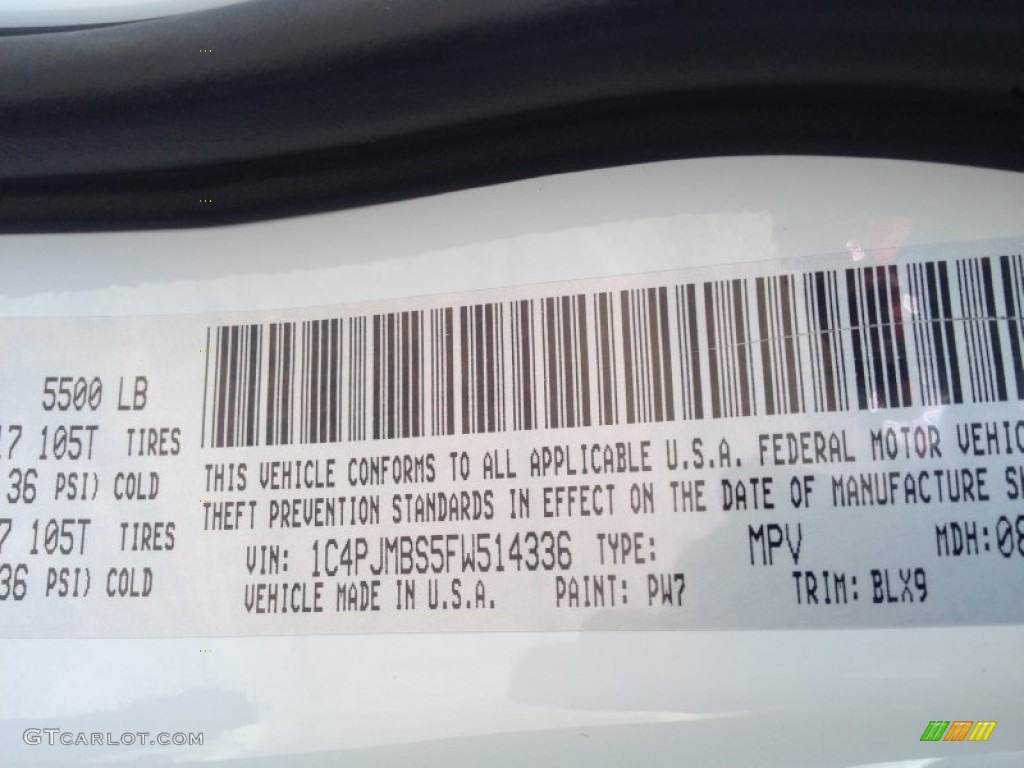 2015 Cherokee Color Code PW7 for Bright White Photo #96413285