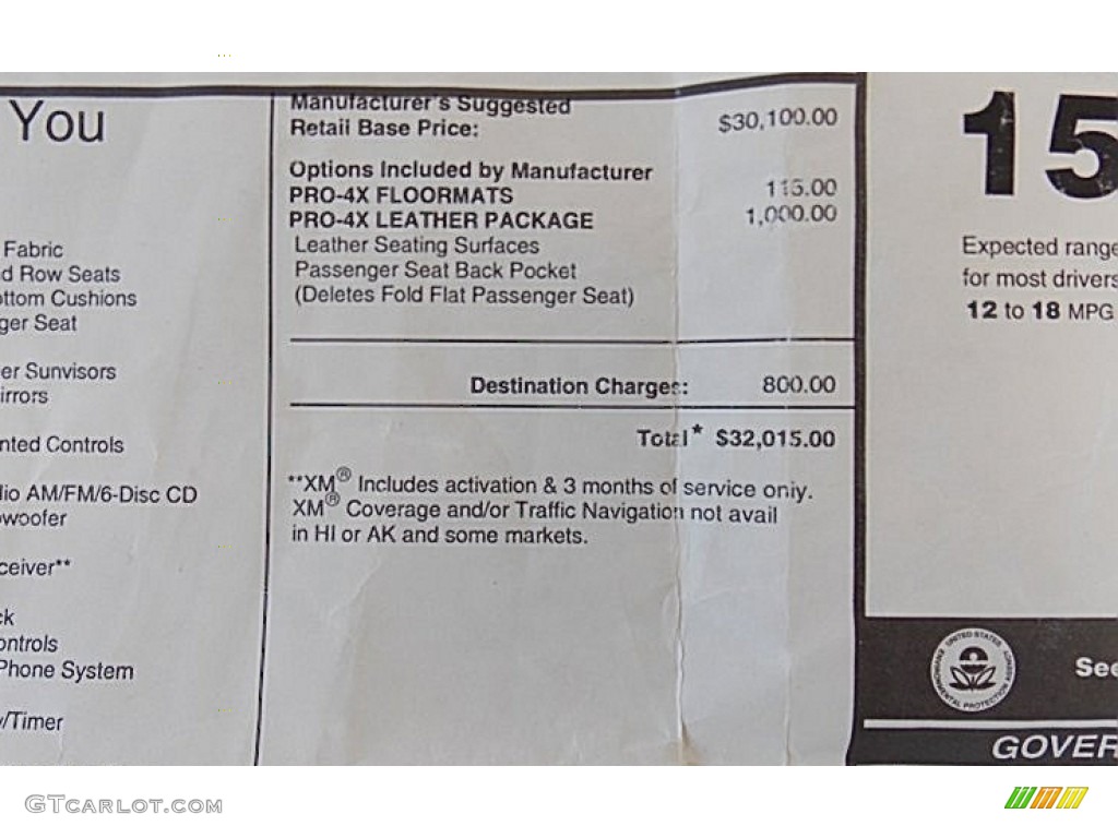 2011 Nissan Xterra Pro-4X 4x4 Window Sticker Photos