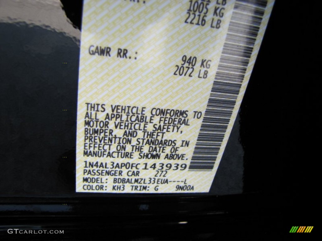 2015 Altima Color Code KH3 for Super Black Photo #96442825